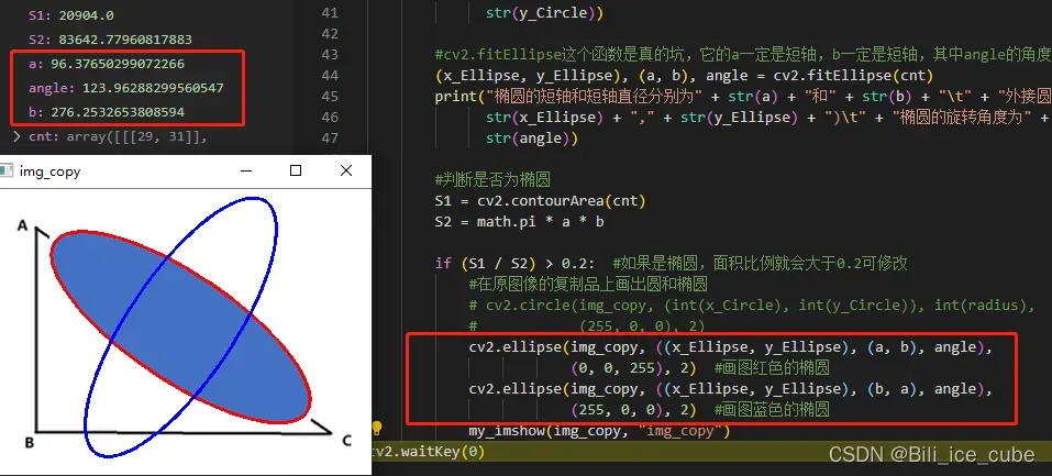 OpenCV-Python中cv2.fitEllipse的(a,b)和angle究竟表示什么？