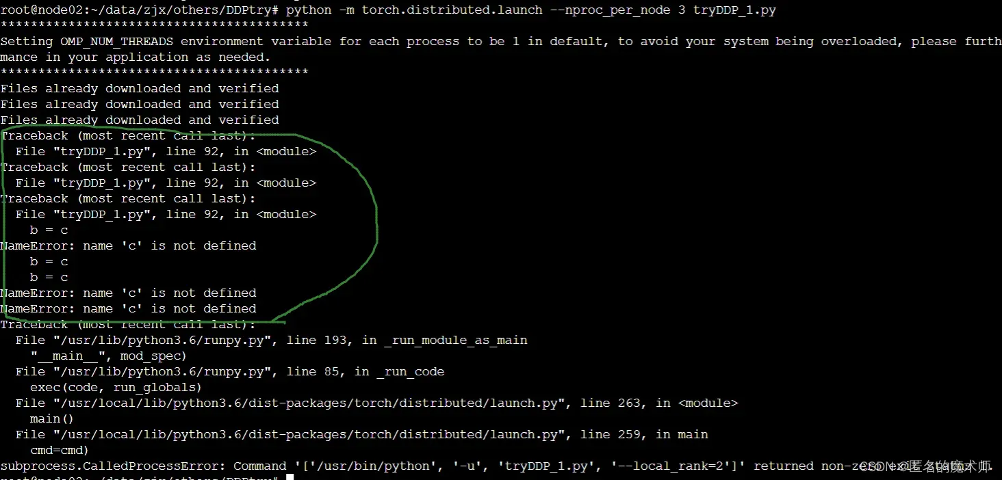 关于subprocess.CalledProcessError: Commandxxx returned non-zero exit status 1. 的问题--pytorch分布式训练问题