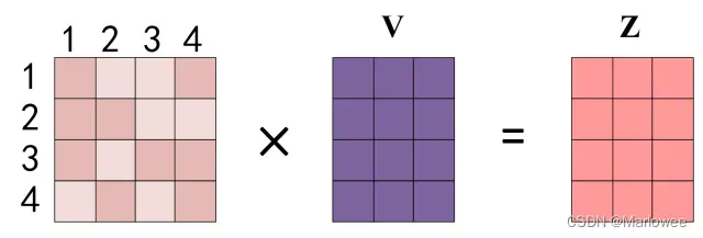 得到 Softmax 矩阵之后可以和V相乘，得到最终的输出Z。
