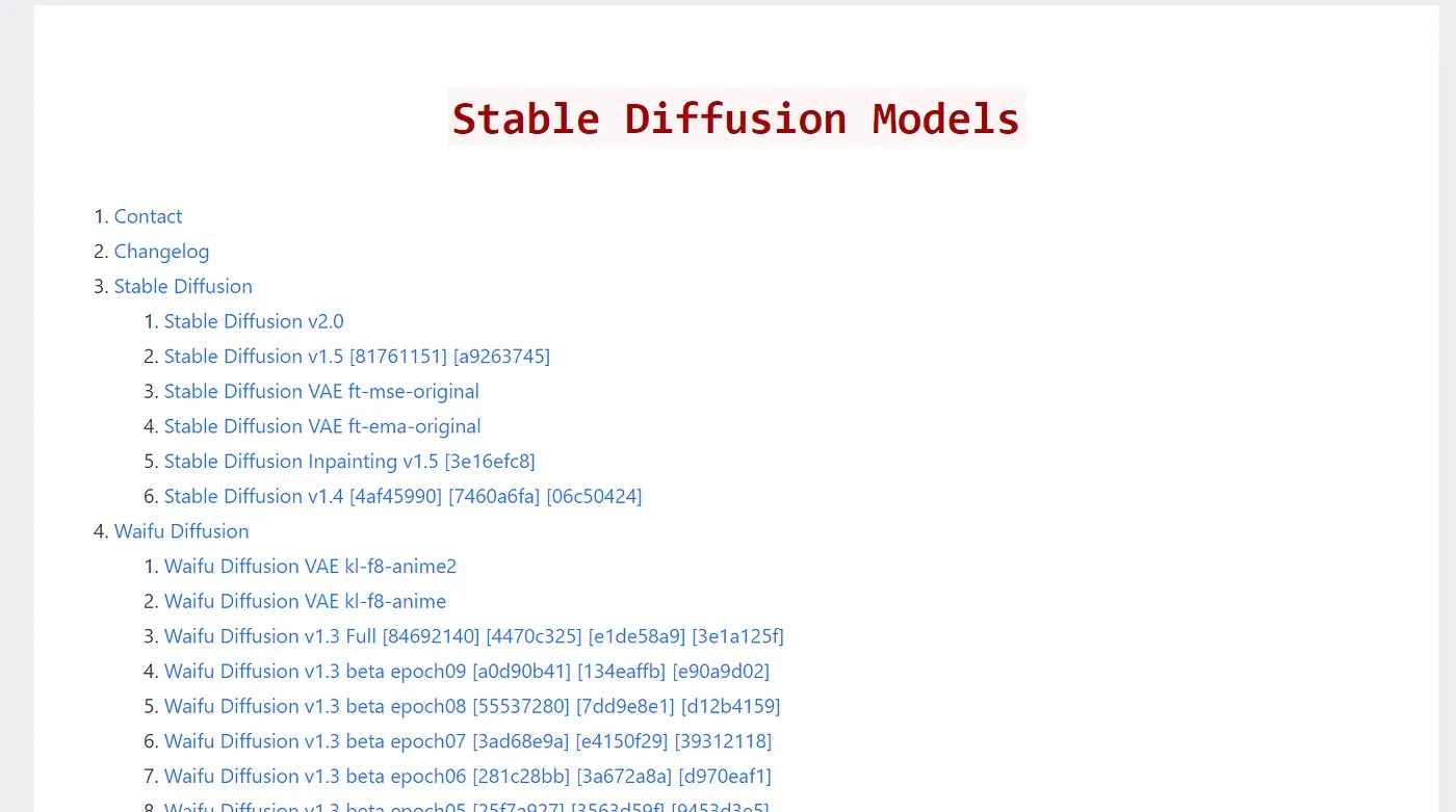 stable diffusion list of models on Rentry