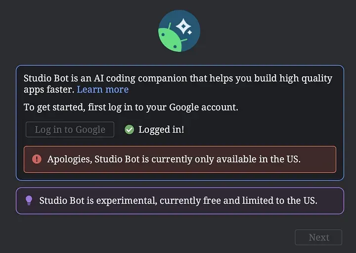 Studio Bot目前仅限于美国地区可用