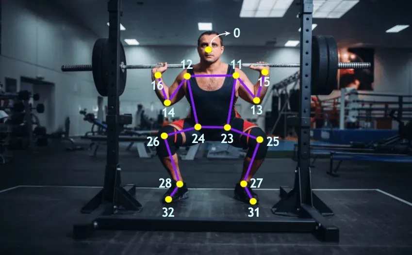 Pose Landmarks used for squats analysis in AI fitness
