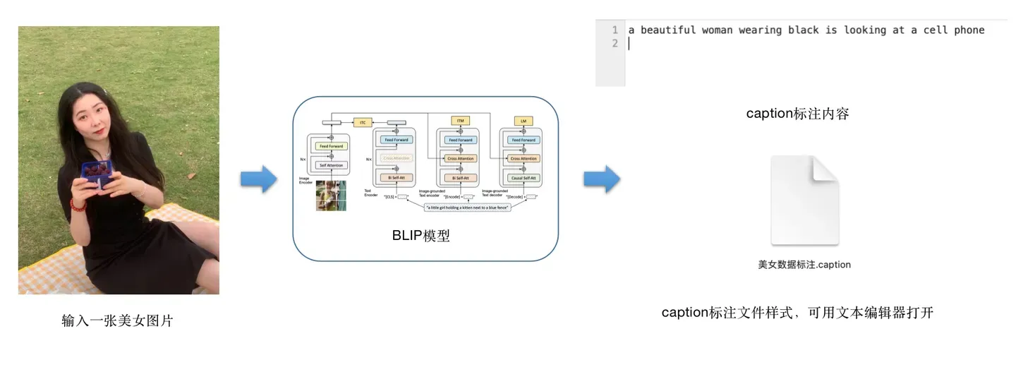 使用BLIP进行数据自动标注的形象例子