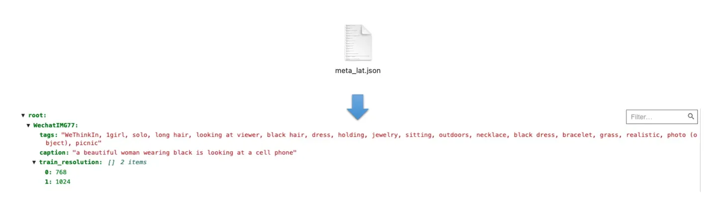 meta_lat.json文件在meta_clean.json基础上封装了图片的分辨率信息
